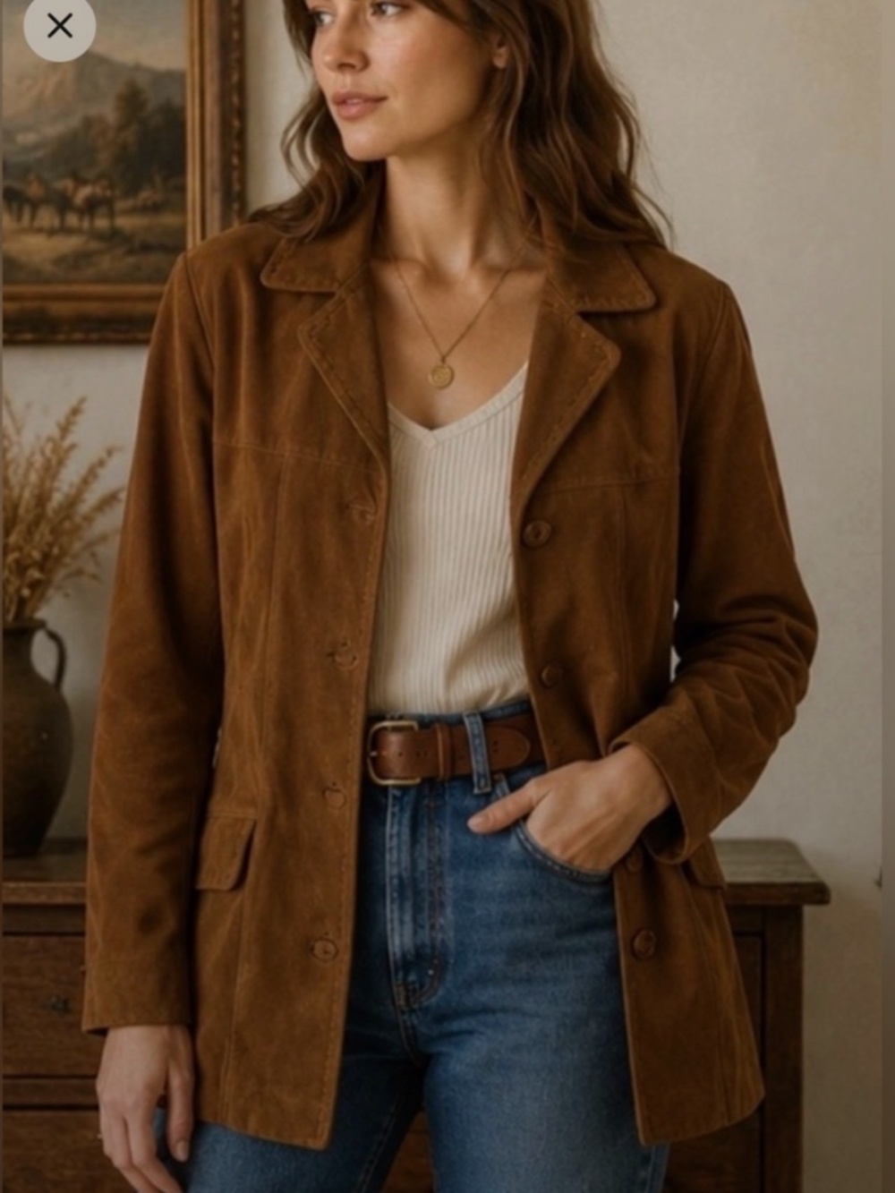 Suede Leather Coat in Warm Brown (Lightweight)